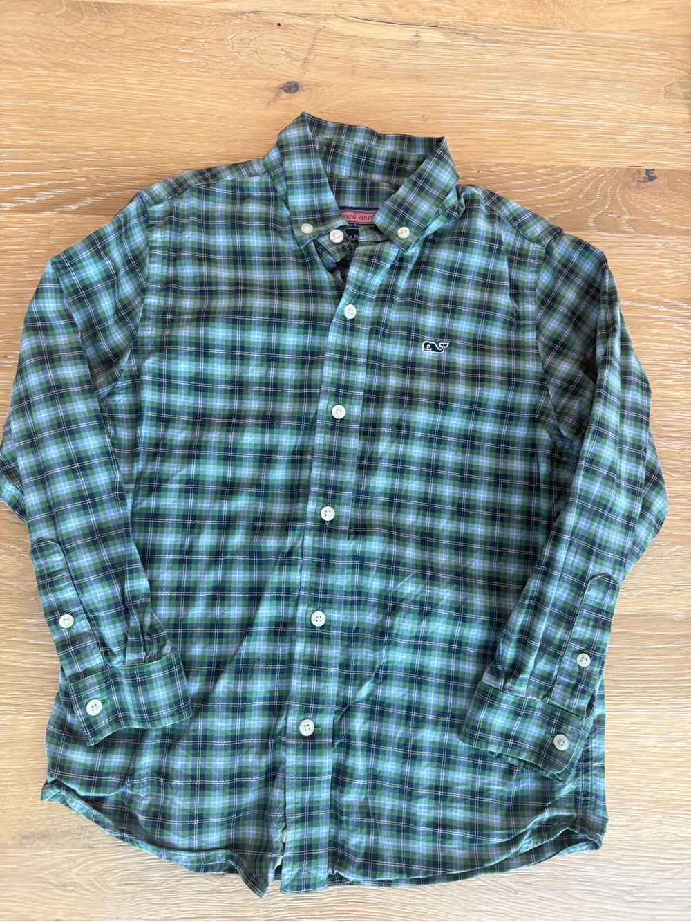 Vineyard Vines Blue and Green Plaid Button-Down Shirt